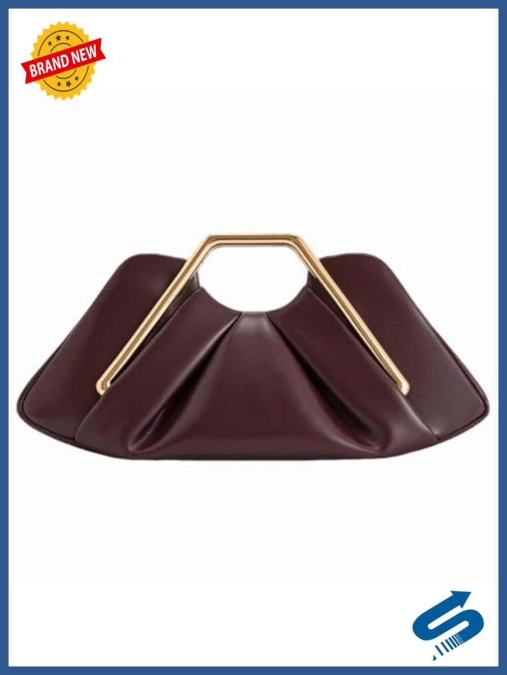 Pleated Faux Leather Metal Frame Cloud-Shaped Clutch Magnetic Snap Evening Bag